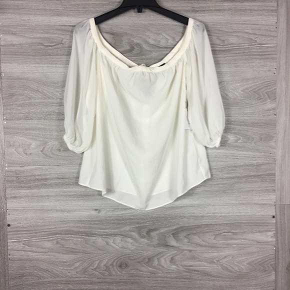 1.State Off the Shoulder Sheer Chiffon Blouse - Picture 3 of 8